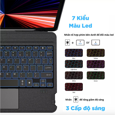 Bao Da Bàn Phím iPad Air 6 11 inch M2 Bluetooth WIWU Mag Touch - Có Đèn Led, Trackpad Mượt, Tháo Rời Linh Hoạt - Hàng Chính Hãng