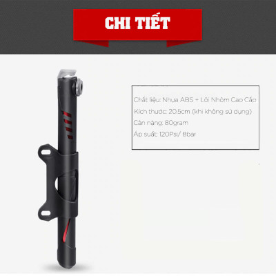 Bơm Xe Đạp Mini Treo Xe Gắn Khung Sườn Có Đế Gắn Sử Dụng Khẩn Cấp 120Psi 8 Bar Siêu Nhẹ Xy Lanh Lõi Nhôm (Kèm 2 Đầu Bơm) Mai Lee