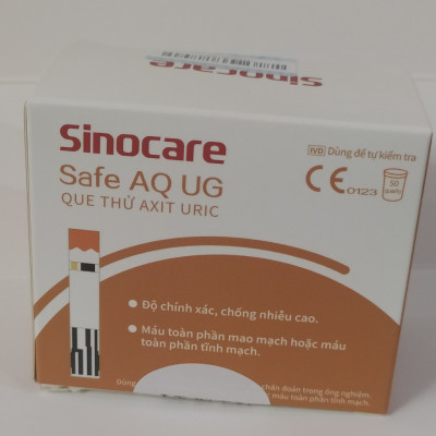 50 Que Thử Axid Uric  ( Bệnh Gút) Dùng Cho Máy Safe AQ UG Sinocare  kèm 50 Kim Chích máu