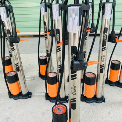 Bơm xe đạp, xe máy thân inox thương hiệu Kirito nhật bản có đầu bơm bóng, bơm đệm - Bơm inox Kirito