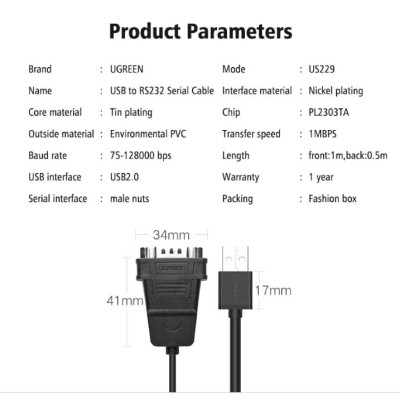 Ugreen UG30770US229TK 1.5M màu Đen Cáp chuyển đổi USB 2.0 sang 4 đầu COM cao cấp - HÀNG CHÍNH HÃNG