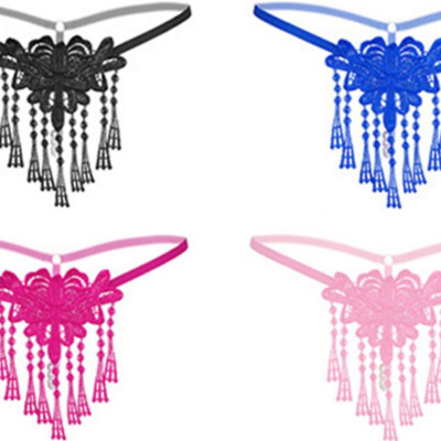 Quần lót nữ kết hoa đính kèm hạt lọt khe gợi cảm - Màu đen