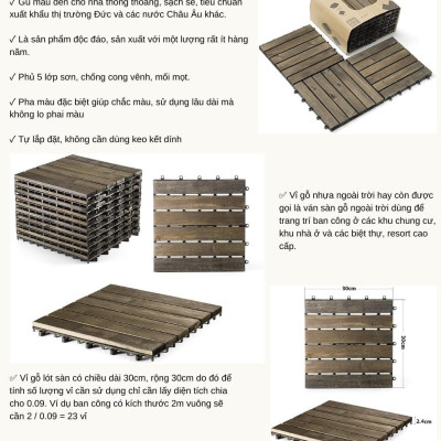 Vỉ Gỗ Lót Sàn Thương Hiệu ANKAN Gu Màu Đen 6 Nan, Ván Sàn Gỗ Tự Nhiên, Sân Vườn, Hồ Bơi, Phòng Spa, Siêu Bền, Chịu Nước Tốt, Chống Trơn Trượt, Tiêu Chuẩn Xuất Khẩu (1 Vỉ)