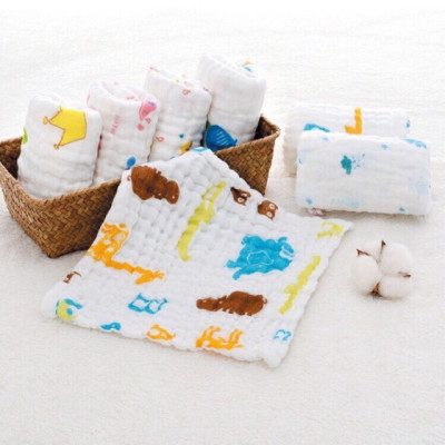 Khăn Sữa Cotton Unmei 6 lớp cho Bé, 30x30cm, Khăn Vải Xô Dày dặn, Thấm Hút Tốt, Màu Trắng Hoa văn ngẫu nhiên