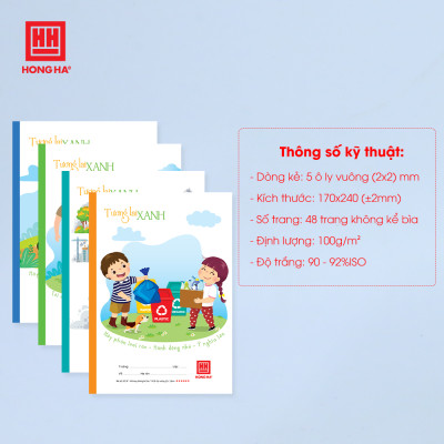 Lốc 10 quyển Vở 5 Ô ly 48 trang Hồng Hà School Tương Lai Xanh - 0519