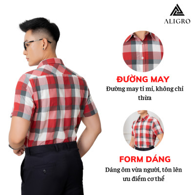 Áo sơ mi nam ngắn tay ALIGRO kẻ caro, cotton cao cấp, kháng khuẩn form slim vừa công sở thời trang trẻ trung ALGS-C58