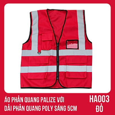 Áo phản quang Palize với dải Phản quang Poly sáng 5cm màu ĐỎ - Mã HA003