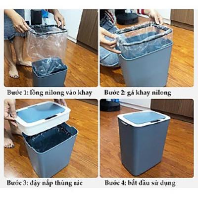 Thùng Rác Cảm Ứng Tự Động Thông Minh Pin Sạc Cổng USB Bản Nâng Cấp 2022 Cảm Ứng Kép 3 Chiều Dung tích 14L Chống Nước Tốt
