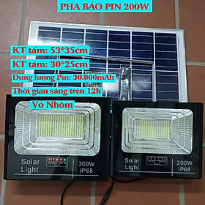 Đèn Pha Năng Lượng Mặt Trời 200w IP76 498 chip leds