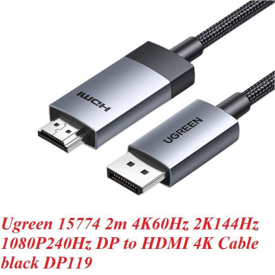 Ugreen UG15774DP119TK 2M 4K60Hz 2K144Hz 1080P240Hz Cáp chuyển Displayport sang HDMI dây bọc dù - HÀNG CHÍNH HÃNG