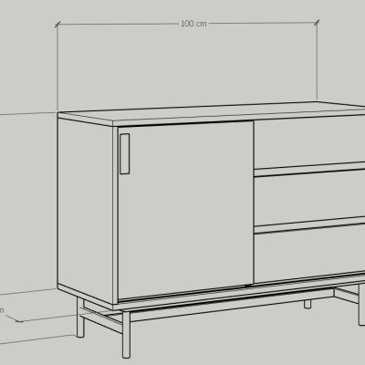 [Happy Home Furniture] LUCA, Tủ lưu trữ cánh lùa 3 ngăn kéo - Chân sắt, 100cm x 36cm x 70cm ( DxRxC), TCL_019