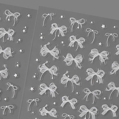 Sticker 5D Nơ Ren Lụa Nổi Z2276 Siêu Hot, Hình Dán Móng Nơ Trắng CA6846 Làm Nail Trẻ Trung Nữ Women