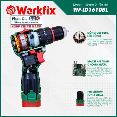Máy Khoan Dùng Pin WORKFIX  16,8V -  Đầu Kẹp Autolook 10mm Pin 4 Cell bảo hành chính hãƞg