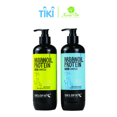 Bộ gội xả phục hồi hư tổn khô xơ dưỡng ẩm giảm gãy rụng Delofil Arganoil Protein 500/800ml