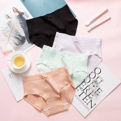 Quần Lót Cotton Nữ Kháng Khuẩn Gân Tăm Viền Ren Đính Nơ Nhỏ Nữ Tính Sexy ( mã WL74)