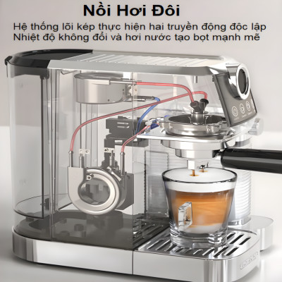 Máy pha cà phê Espresso bán tự động Espresso, Latte, Cappuccino thương hiệu Mỹ cao cấp HiBREW H13A - Hàng Nhập Khẩu