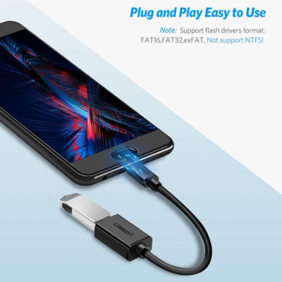 Ugreen UG10396US133TK 12CM màu Đen Cáp chuyển đổi MICRO USB sang USB âm hỗ trợ OTG - HÀNG CHÍNH HÃNG