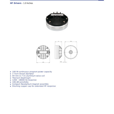 Loa Treble từ Neo B&C SPEAKERS DE400TN (1 cái) – Hàng Chính Hãng