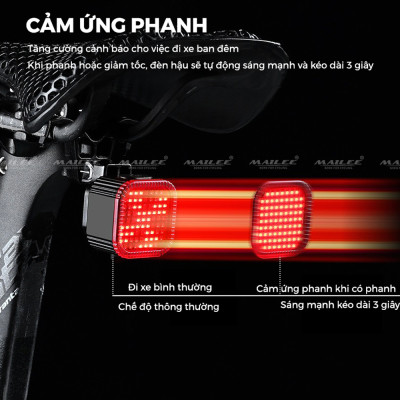 Đèn Hậu Xe Đạp Thông Minh 10 mẫu hình CYGM-2213 Chống Nước IPX6 USB Type-C Sáng Phanh tự động An Toàn Ban Đêm Auto-Stop - Mai Lee