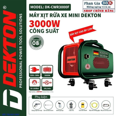 Máy Rửa Xe DEKTON Có Chỉnh Áp, Công Suất 3000W - DK-CWR3000F - Motor 100% Dây Đồng - Bảo Hành 12 Tháng
