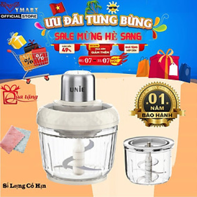 Máy xay thịt UNIE UM366, công suất 400W, 2 cối thủy tinh tiện lợi, động cơ đồng cao cấp;  xay thịt, đánh ruốc, bóc tỏi tiện lợi; hàng chính hãng bảo hành 12 tháng