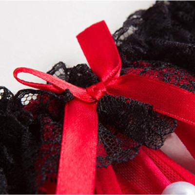  Quần lót mở đáy đính hạt - đen đỏ