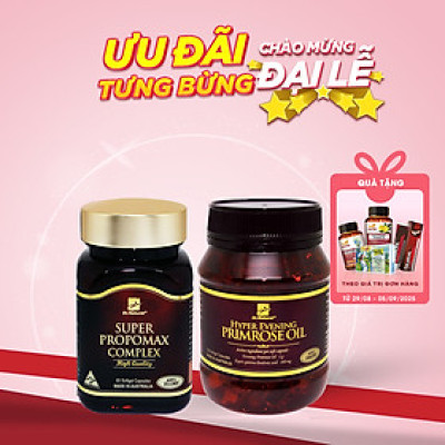 Bộ Sản Phẩm Tăng Đề Kháng, Cải Thiện Nội Tiết Tố: Viên Uống Keo Ong Supper Propomax Complex 60 Viên, Viên Nội Tiết Hyper Evening Primrose Oil 180 Viên