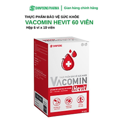 [Hộp 60 Viên] Viên Uống VACOMIN HEVIT Bổ Sung Sắt (Fe) Cho Người Có Nguy Cơ Thiếu Máu | Kết Hợp Acid Folic, Vitamin C, E, B6 - SHINPOONG PHARMA
