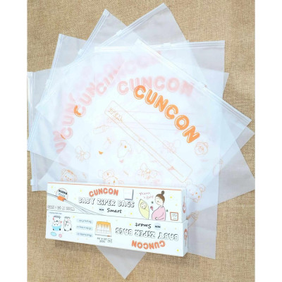 (25x35cm) Túi zip lụa mờ đựng đồ đi sinh khoá kéo đa năng - Hiệu Cún Con