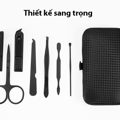 Bộ Cắt, Bấm , Hỗ Trợ Chăm Sóc Móng Tay KitAcoom, hàng chính hãng nhập khẩu cao cấp, màu đen có bao da đựng thiết kế sang trọng