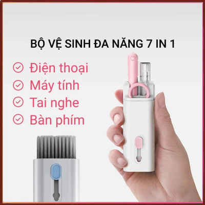 Bộ dụng cụ vệ sinh bàn phím máy tính, laptop, máy ảnh, tai nghe đa năng 7in1 nhỏ gọn tiện lợi, dễ dàng mang theo - Hàng chính hãng