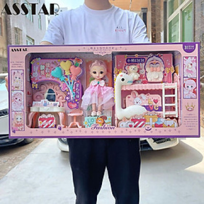 Đồ chơi búp bê cho bé gái, búp bê barbie kèm bàn trang điểm cỡ lớn, đồ chơi cho bé gái