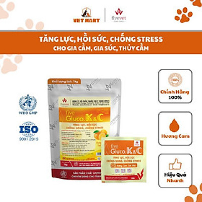[1KG] TĂNG LỰC, HỒI SỨC CHỐNG NÓNG, CHỐNG STRESS, hấp thu thức ăn tốt cho Gia cầm, gia súc - FIVE GLUCO.K&C (HƯƠNG CAM)
