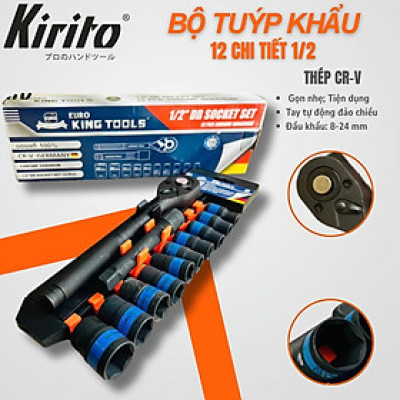 Bộ tuýp khẩu 12 chi tiết sửa chữa xe máy mở bu lông đa năng 1/2 thép CRV cao cấp EUROKING 12PCS