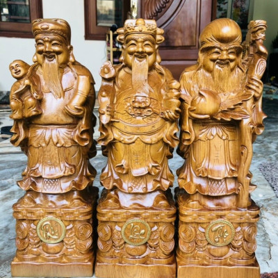 Bộ tam đa phúc lộc thọ gỗ bách xanh thơm nức kt cao 50 