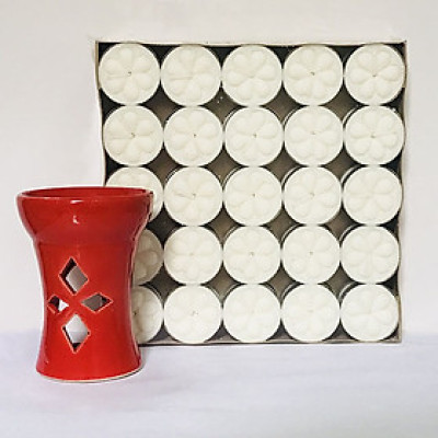 Combo Đế Đèn Đốt Tinh Dầu Hình Trụ Liền Kèm 50 Viên Nến Duy Trì 4 - 5 Giờ