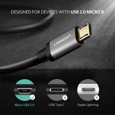 Ugreen UG40347US196TK 0.5M màu Đen Cáp sạc truyền dữ liệu USB 2.0 sang 2 đầu MICRO USB cao cấp - HÀNG CHÍNH HÃNG