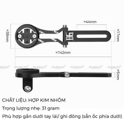 Giá đỡ đồng hồ xe đạp hợp kim nhôm BG-2122, gắn dưới tay lái xe đạp đua/xe đạp đường trường, điều chỉnh góc linh hoạt - Mai Lee