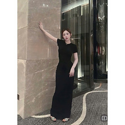 Set zip áo thun ôm mix chân váy dài nữ