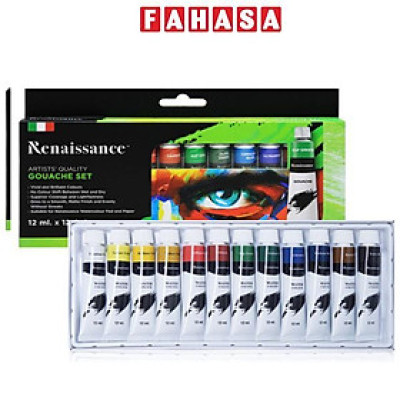Hộp 12 Tuýp Màu Vẽ Gouache 12 Ml - Renaissance