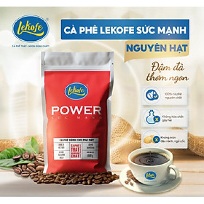Cà phê nguyên hạt Sức Mạnh Lekofe 70% Robusta 30% Culi Đậm đà thơm ngon Túi 1000g