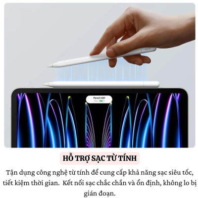 Bút cảm ứng cảm biến nghiêng chống tì tay sạc nam châm WIWU Stylus A01 cho iPad Pro Air Mini đời 2018 gen 7/8/9 , gen 10 , ipad Pro M1 , M2 ipad pro M4 , Air 6 M2 , iPad Pro 13 inch - Hàng chính hãng