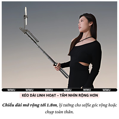 Gậy chụp ảnh selfie tự sướng kiêm tripod 4 chân khung nhôm, đèn Flash trợ sáng hiệu WlWU Wi-SEO12 - Tích hợp remote control bluetooth, Xoay 360 độ, thân nhôm, kéo dài 1,8m, chắc chắn, bền bỉ, gập gọn, pin sạc type C cho iPhone Oppo Samsung- Hàng nhập khẩu
