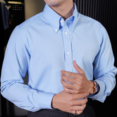 [SEASON 2025] Sơ mi XANH BABY BLUE, CỔ BUTTON DOWN, chất liệu Bamboo + Cotton, Regular-fit tôn dáng, mặc công sở, đi tiệc lịch lãm