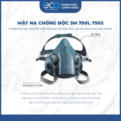 Mặt nạ phòng độc, chống hóa chất 3M 7501/7502 + phin lọc 3M 6001/6003/6006 phun sơn, phun thuốc trừ sâu