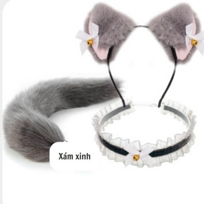 Combo Phụ kiện thời trang Đuôi fox nhân tạo Cosplay + nơ cổ + kẹp tóc (Halloween / Lễ hội / Trang phục hóa trang)