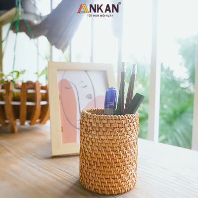 Cốc Mây Tre Đan Thủ Công Đa Năng - Đựng Bút, Cắm Hoa, Trang Trí Bàn Làm Việc - Phong Cách Vintage