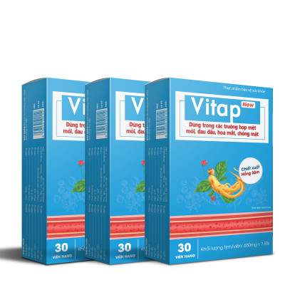 Vitap New - Dùng Cho Người Huyết Áp Thấp Với Các Biểu Hiện Đau Đầu, Hoa Mắt, Chóng Mặt. Giúp Bổ Khí Huyết, Hoạt Huyết, Hỗ Trợ Làm Giảm Các Biểu Hiện Do Khí Huyết Kém - 3 Hộp