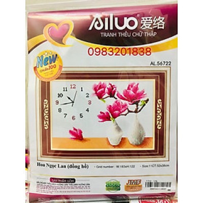 Tranh thêu chữ thập Đồng hồ Hoa Ngọc Lan AL56722, kích thước 52*38cm, tranh chưa thêu