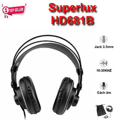 ROGTZ - Tai Nghe Kiểm Âm Siêu Cấp Superlux HD681B - Độ Nhạy Cao 98bB SPL Dải Tần Rộng 10Hz-30kHz Loa 50 Chất Liệu Đệm Cao Cấp Thiết Kế Semi-Open Khung Nhựa ABS Jack Mạ Vàng Cáp 2.5m Jack Chuyển 3.5mm-6.3mm Tương Thích Đa Thiết Bị - Hàng Chính Hãng